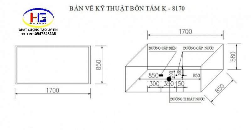 BỒN TẮM MASSAGE K 8170