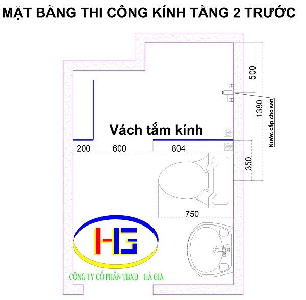 mặt bằng thi công vách tắm kính